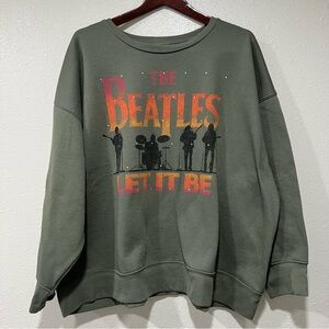 The Beatles Let It Be Women’s XXXL Green Sweatshirt Size 3X Rhinestones Plus EUC